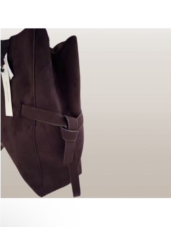 🆕 - Banana Republic Chocolate Brown Vegan Suede Side Tie Tote. NWT - Picture 6 of 10